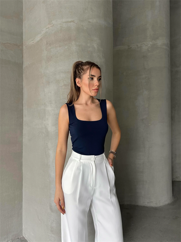 Hera Kare Yaka Bodysuit Lacivert - Lacivert