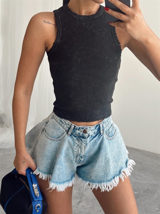 Halter Yıkama Crop - Siyah