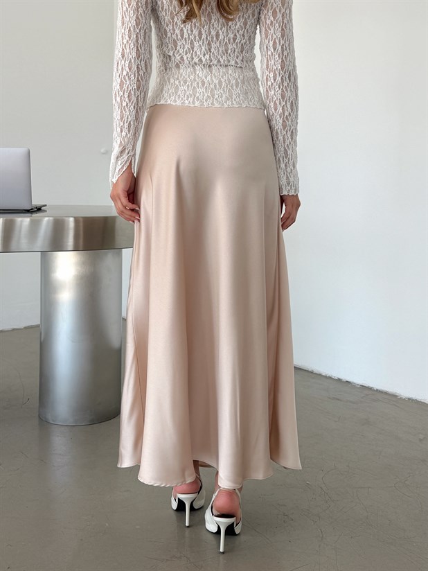 Uzun Krep Saten Etek - Taş