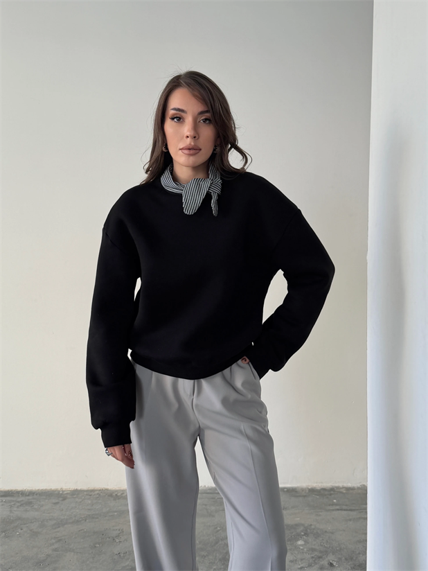 Fular Detaylı Sweatshirt - Siyah