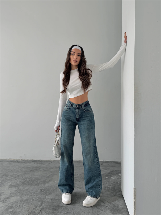 Vintage Wide Leg Jean Pantolon - Mavi