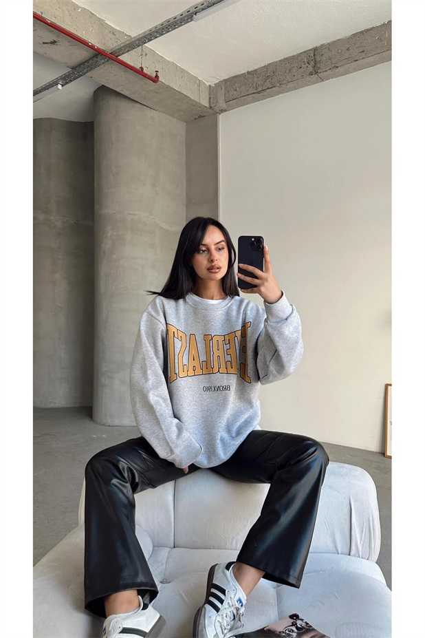 Everlast Baskı Sweat Gri Melanj - Gri