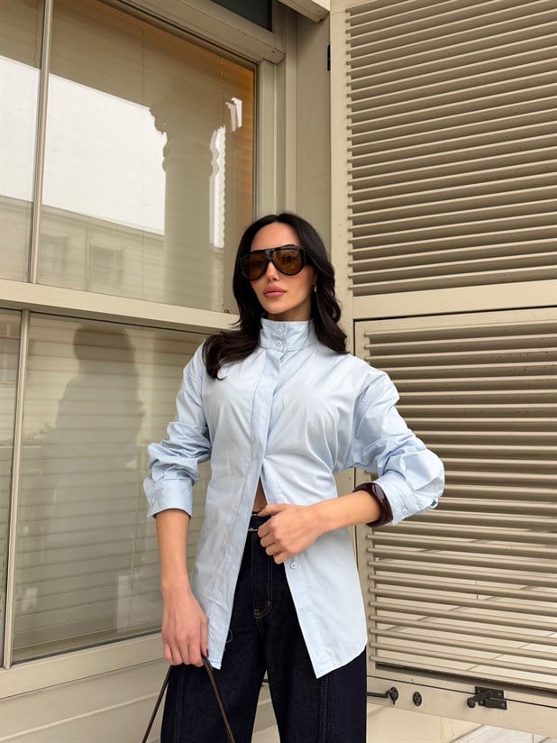 Hakim Yaka Bağlamalı Gömlek - Bebe Mavi