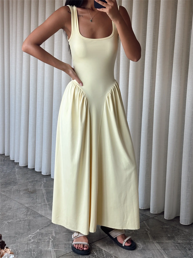 Korse Detaylı Midi Elbise - Sarı