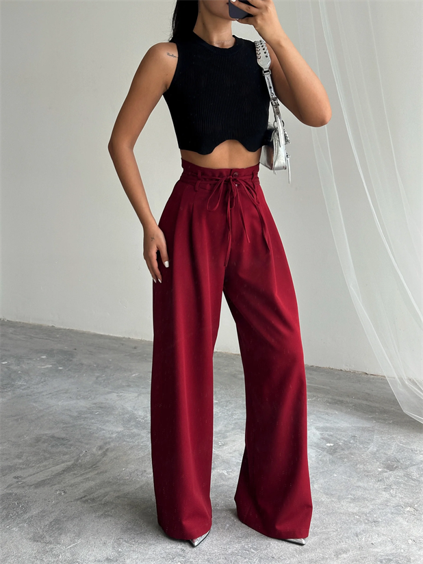 Beli İp Ve Lastikli Palazzo - Bordo