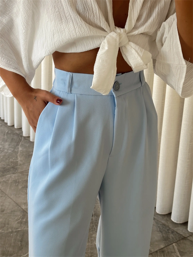 Bel Lastik Palazzo Pantolon - Bebe Mavi