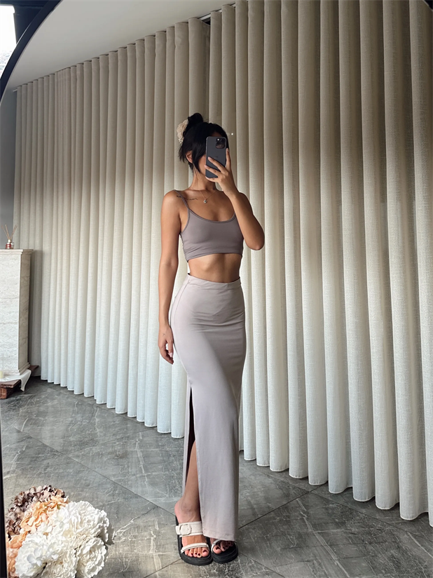 Yanı Yırtmaçlı Etek - Vizon