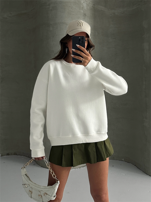 Düz Basic Sweatshırt - Beyaz