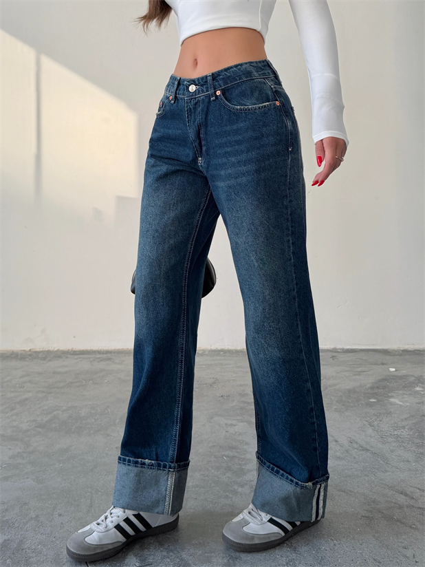 Paça Katlamalı Palazzo Jean  - Mavi