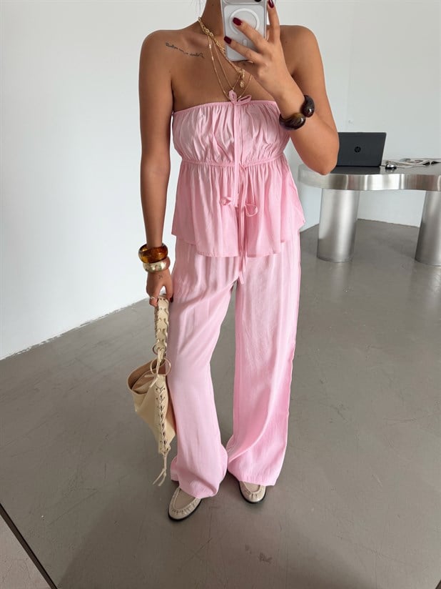 Straplez Keten Takım - Pembe