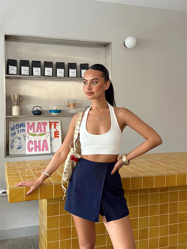 Melody Yırtmaçlı Şort Etek Lacivert - Lacivert