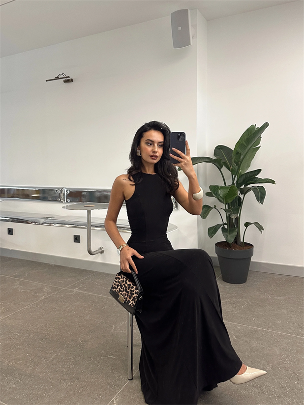 Sıfır Kol Maxi Elbise - Siyah