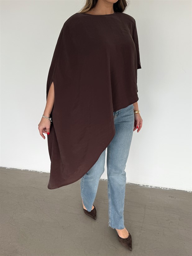 Vatkalı Asimetrik Bluz - Kahve