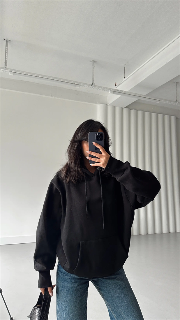 Kanguru İpli Sweat Siyah - Siyah