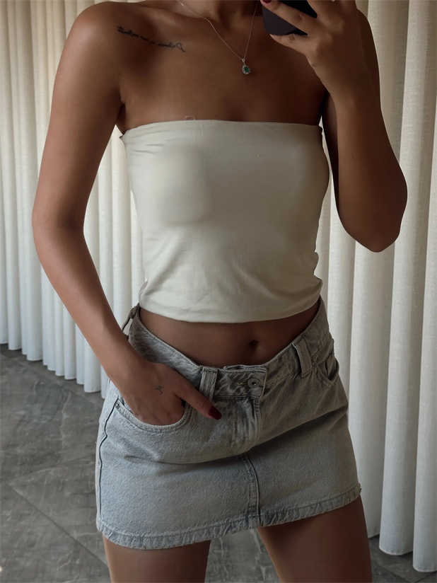 Scuba Straplez Crop - Taş