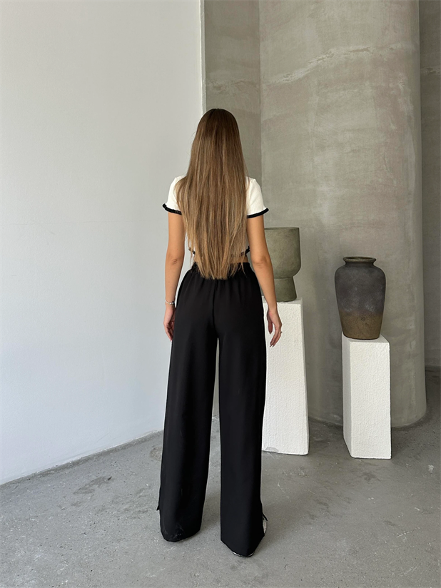 Renew Ön Dikiş Detaylı Yan Yırtmaçlı Pantolon Siyah - Siyah