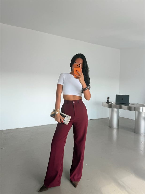 Pilesiz Palazzo Pantolon - Bordo