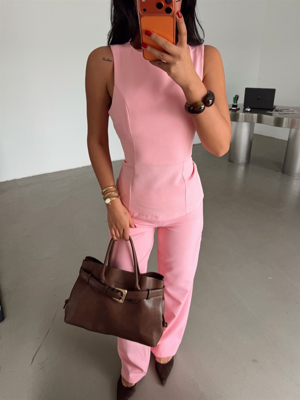 Sırt Detaylı Dabıl Takım - Pembe