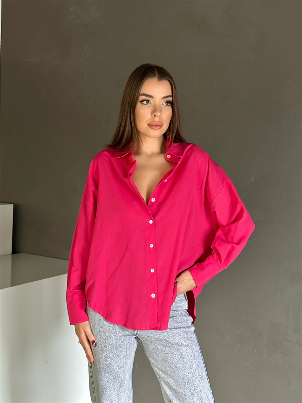 Basic Oversize Gömlek Fuşya - Fuşya