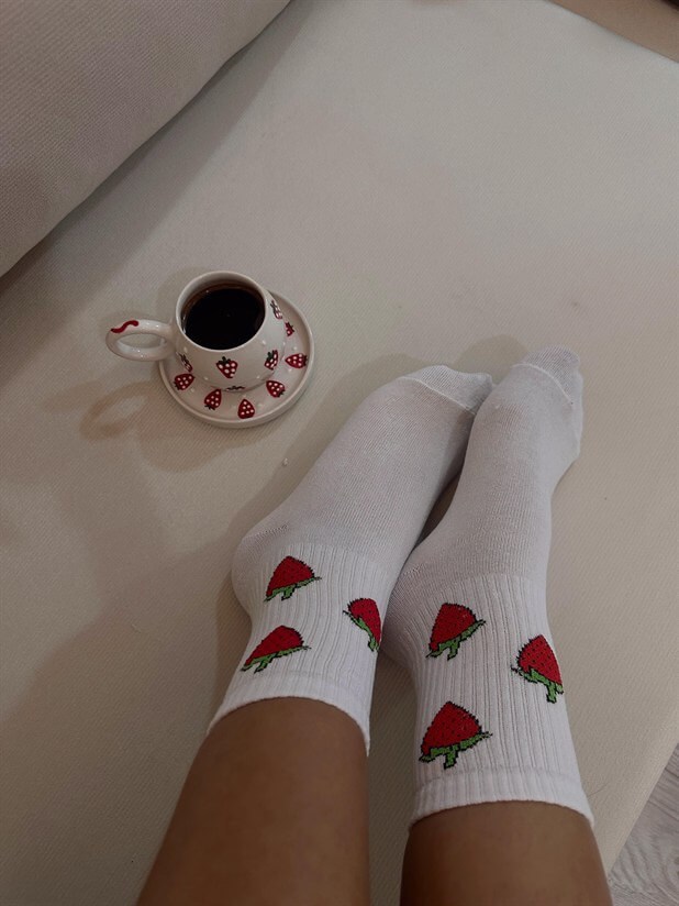 Meyve Baskılı Çorap - Çilek Desenli