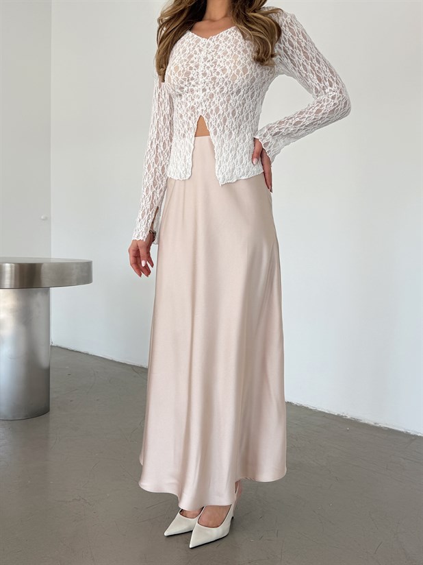 Uzun Krep Saten Etek - Taş