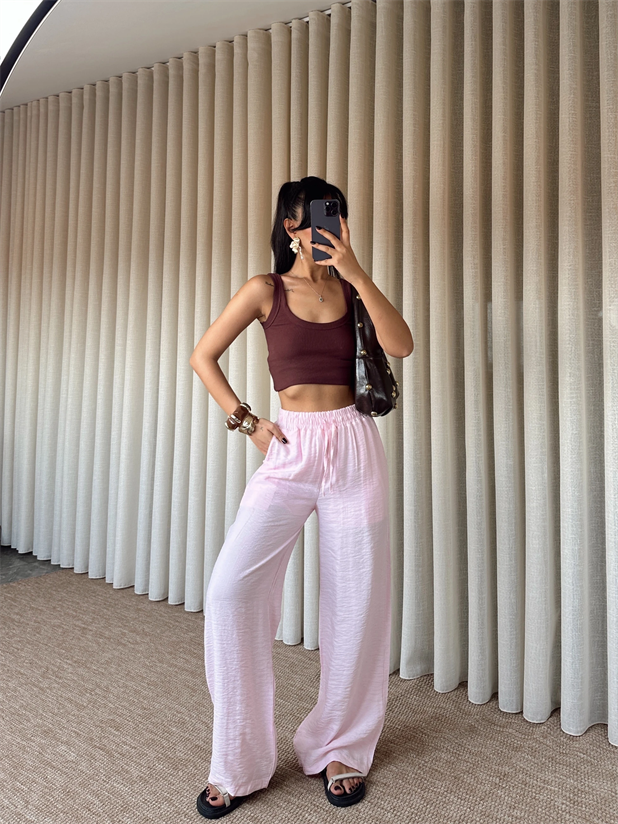 Astarlı Bol Paça Pantolon - Pembe