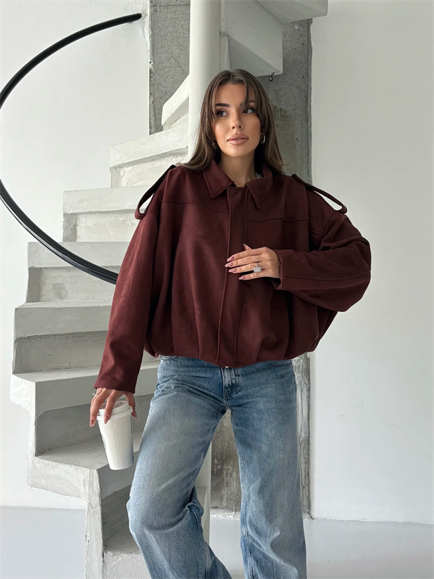 Bomber Süet Ceket - Bordo