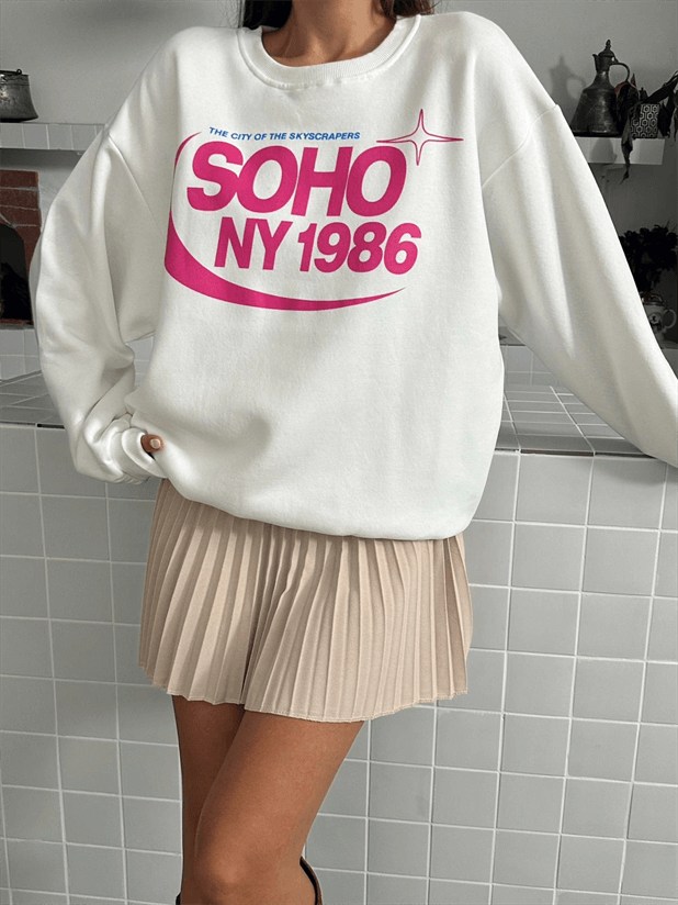 Soho Baskı Sweatshırt - Ekru