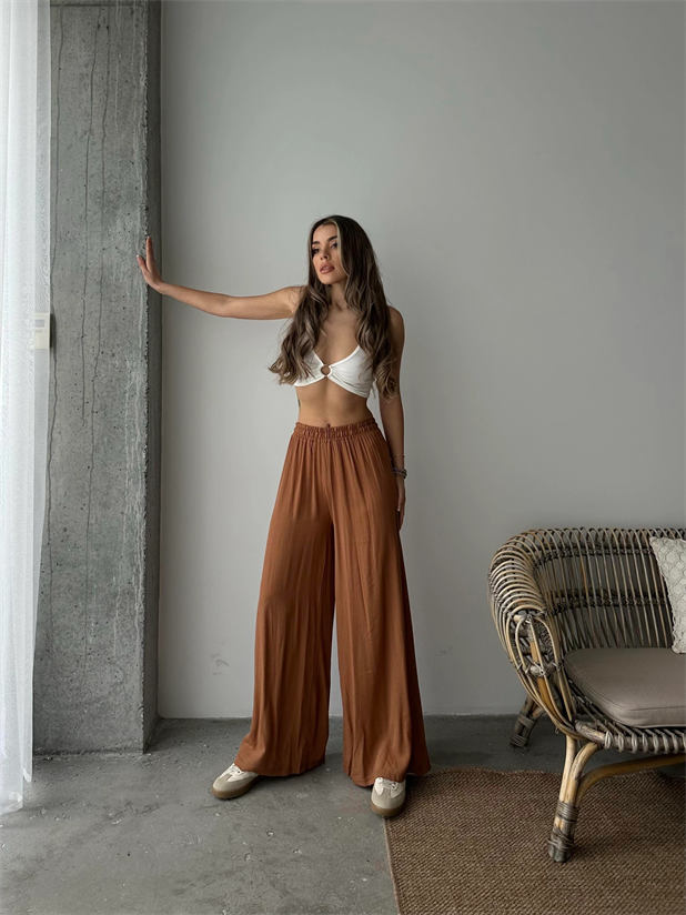 Bel Lastik Tiril Palazzo Pantolon Taba - Taba