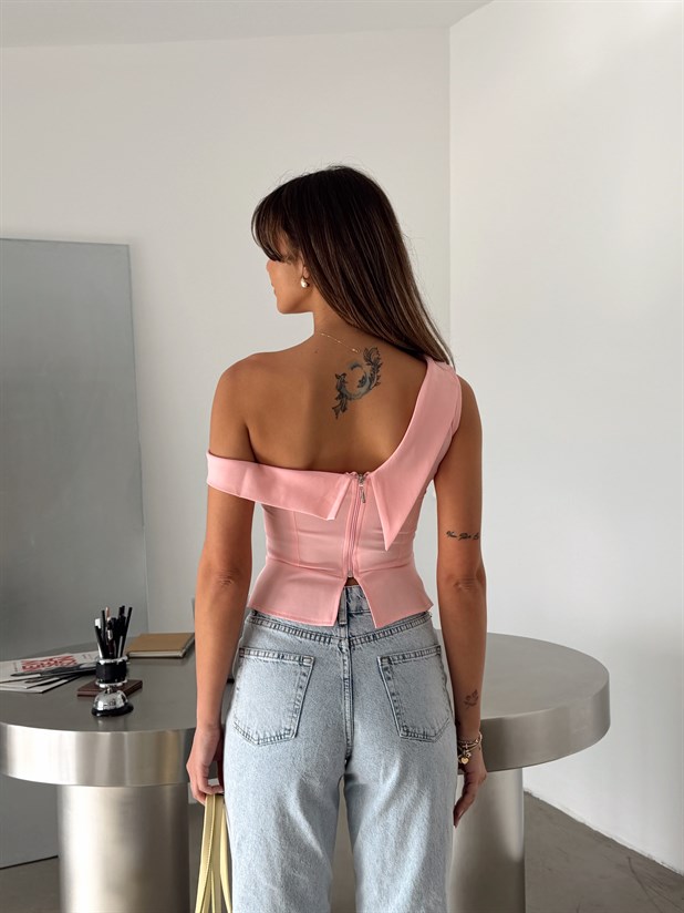 Tek Omuz Büstiyer - Pudra Pembe