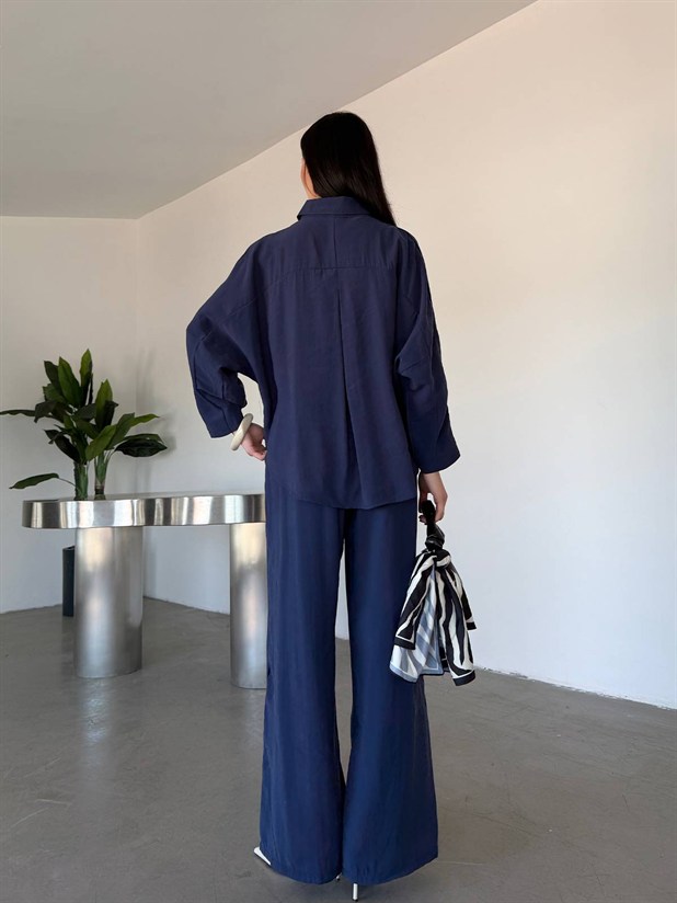 Tensel Yarasa Gömlekli Palazzo Takım - Lacivert