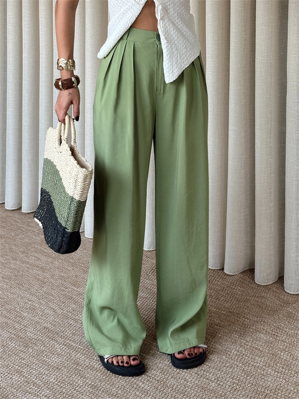 Modal Üç Pile Palazzo  - Çağla Yeşili