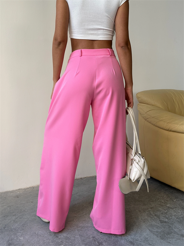 Yandan Katlama Düğme Detay Palazzo - Pembe