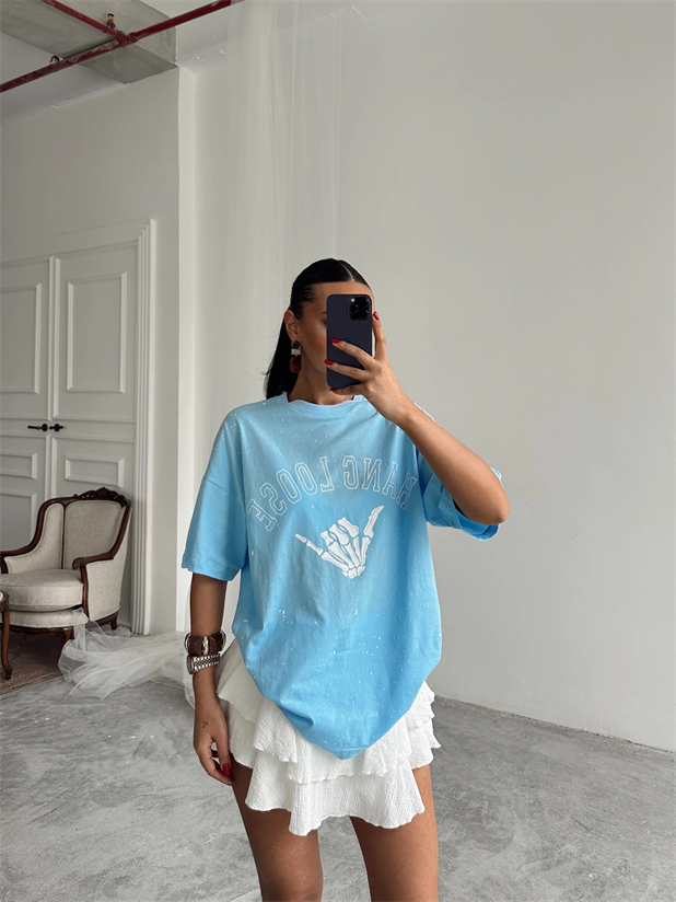 Hang Loose Baskılı Tshirt Bebe Mavi - Mavi