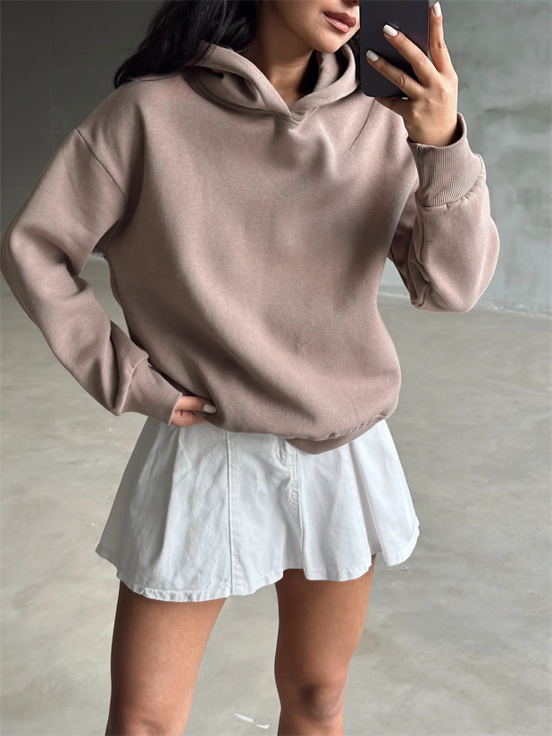 Kapüşonlu Sweatshırt Vizon - Vizon