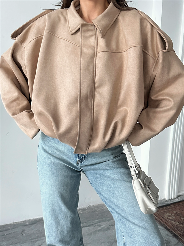 Bomber Süet Ceket - Bej