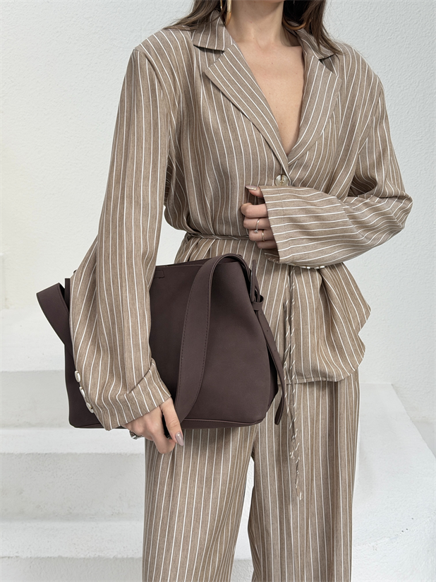 Süet Omuz Çantası - Kahve