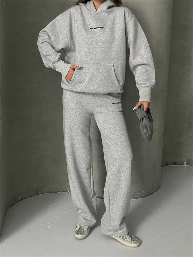 Mr. Winston Kapüşonlu Sweat Takım Gri Melanj - Gri