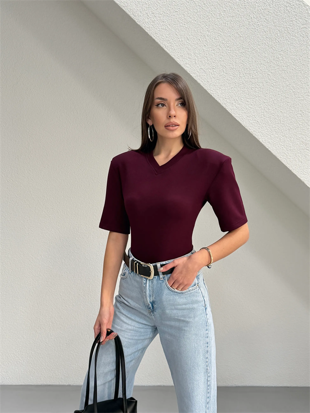 Vatkalı Bodysuit - Mürdüm