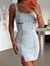 Yırtmaç Detaylı Mini Denim Elbise - Buz Mavi