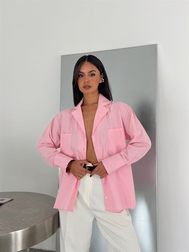Ceket Yaka İki Cepli Gömlek - Pembe