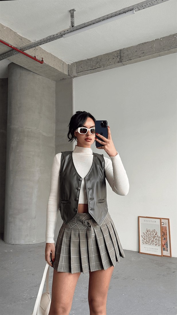 Deri Yelek Haki Yeşil - Haki Yeşil