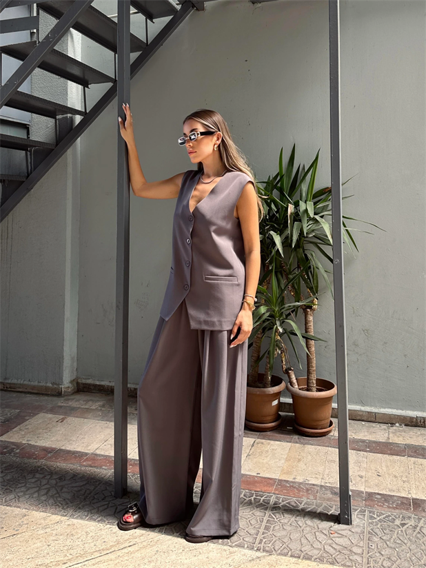 Taila Dört Düğme Yelek Füme - Füme