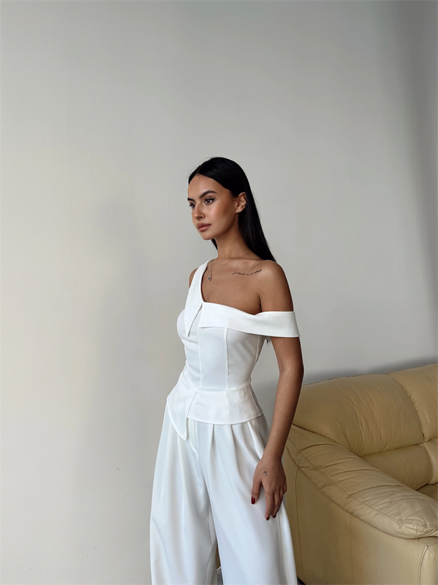 Tek Omuz Büstiyer - Beyaz