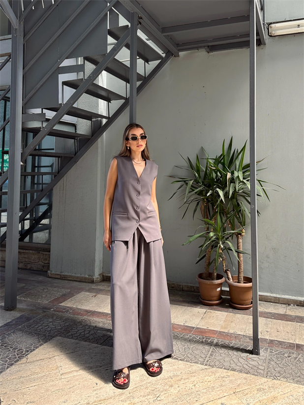 Taila Dört Düğme Yelek Füme - Füme