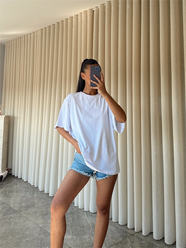 Oversize Düz Basic  - Ekru