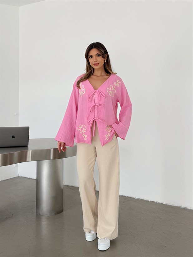 Nakışlı Kimono Takım  - Pembe