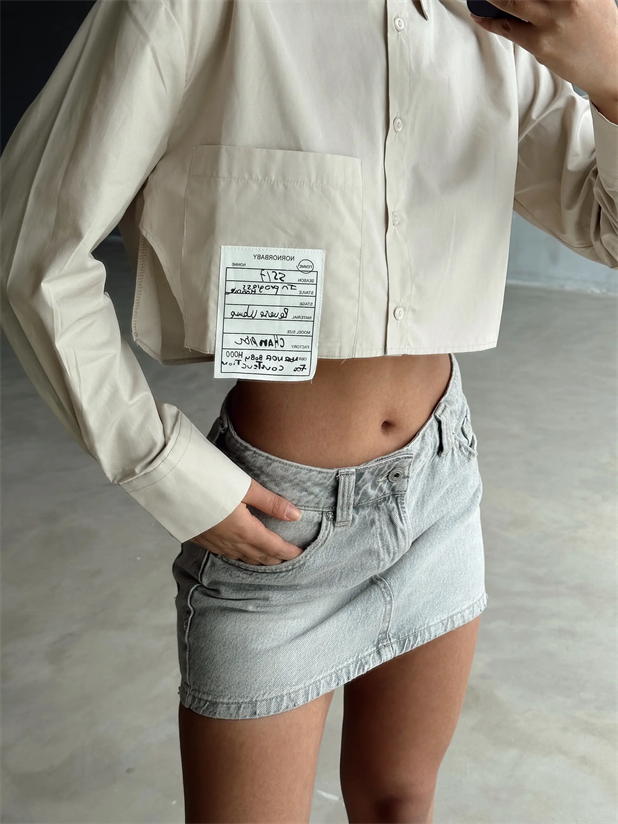 Daisy Cep Üstü Arma Detay Crop Gömlek Taş - Taş