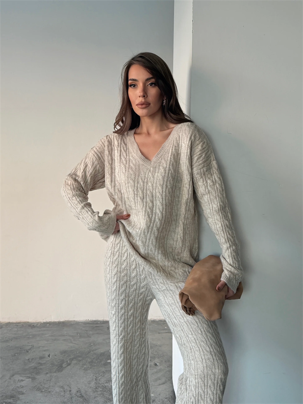 Saç Örgü Triko Takım - Taş