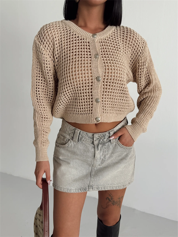 Simli Crop Hırka  - Vizon